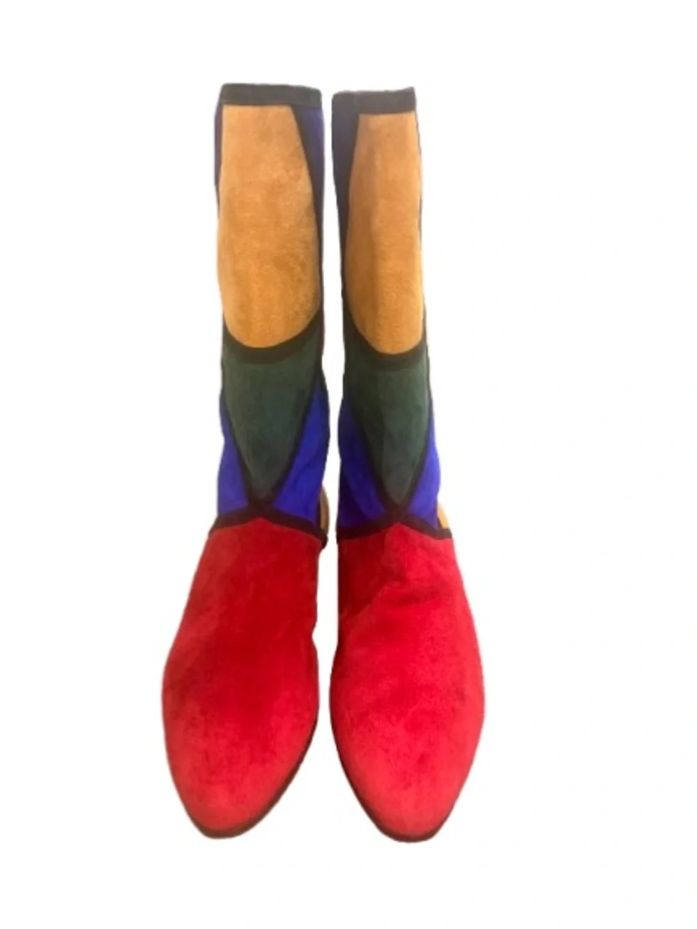Vintage Vaneli Colorblock Patchwork Suede Boots 8.5 Geometric Tall Leather Italy
